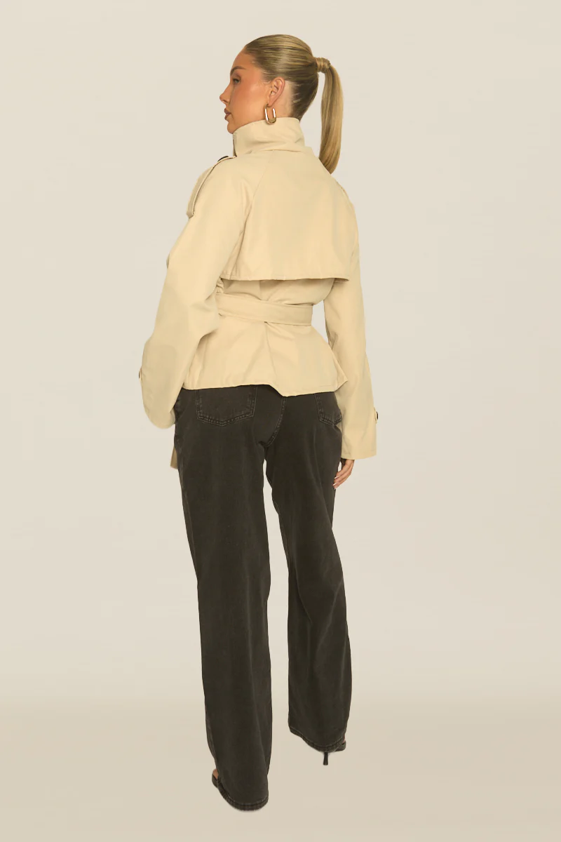 Sand Funnel Neck Cropped Trench Coat - Lexis - Image 4