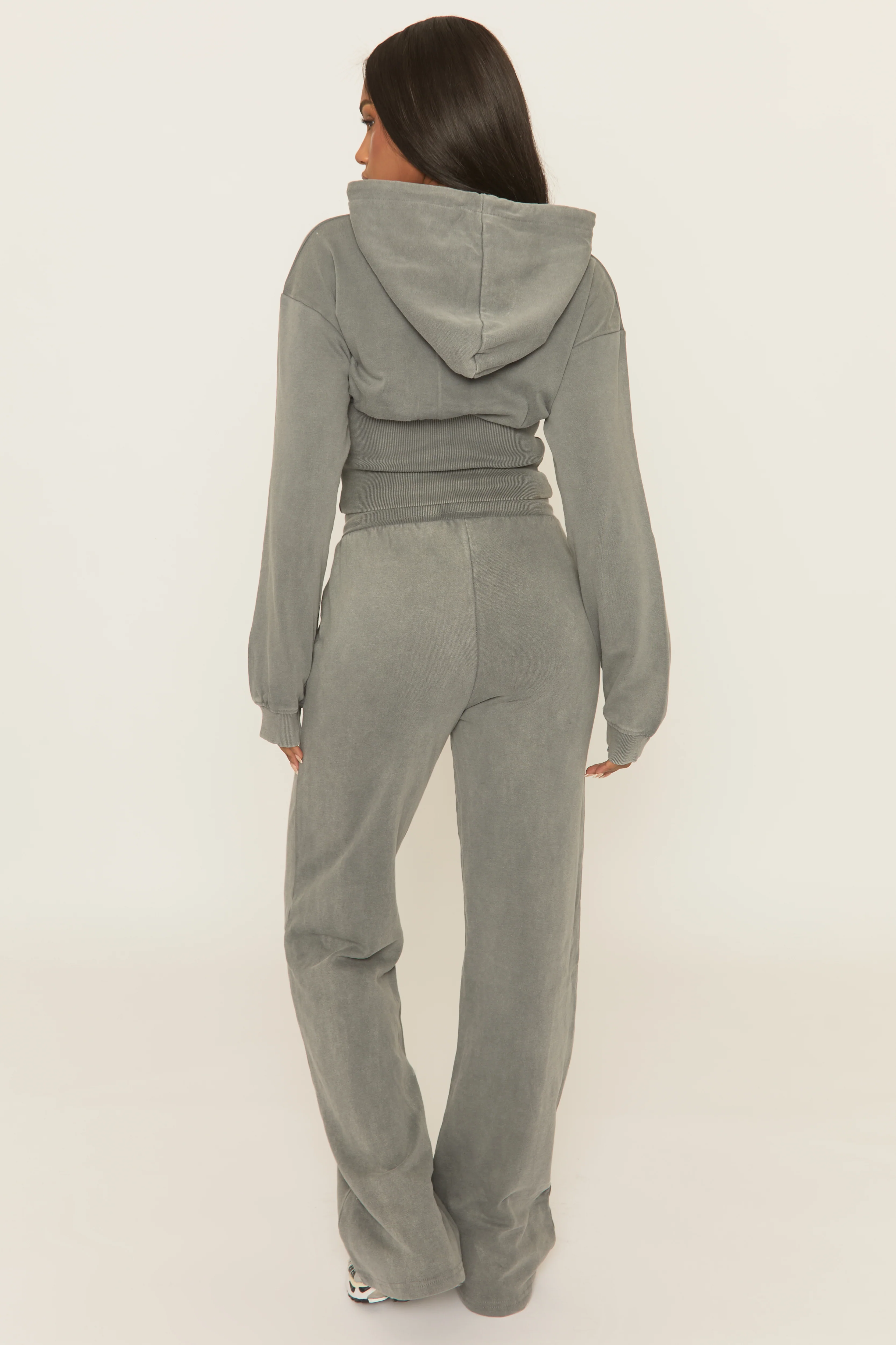 Silver Grey Washed Cinched Waist Hoody and Joggers Loungewear Co-ord Set - Destiny - Image 5
