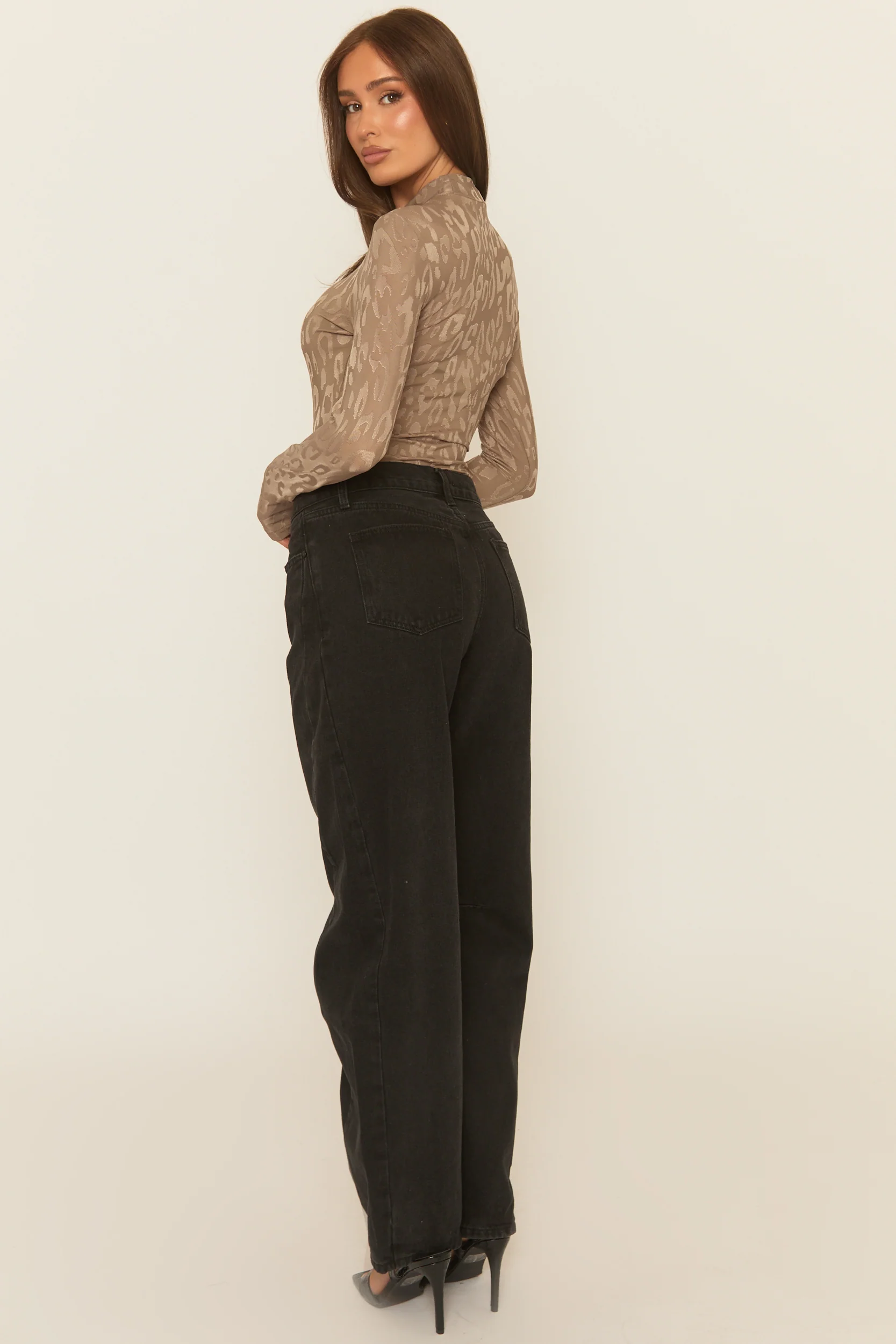 Taupe Leopard Print High Neck Bodysuit - Sareena - Image 5