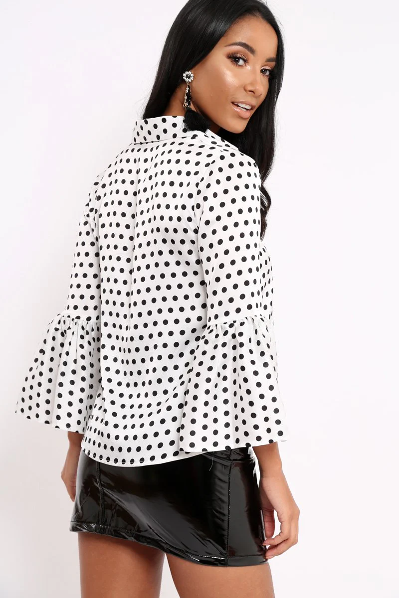 White and Black Polka Dot Shirt with Bell Sleeves - Harper - Image 8