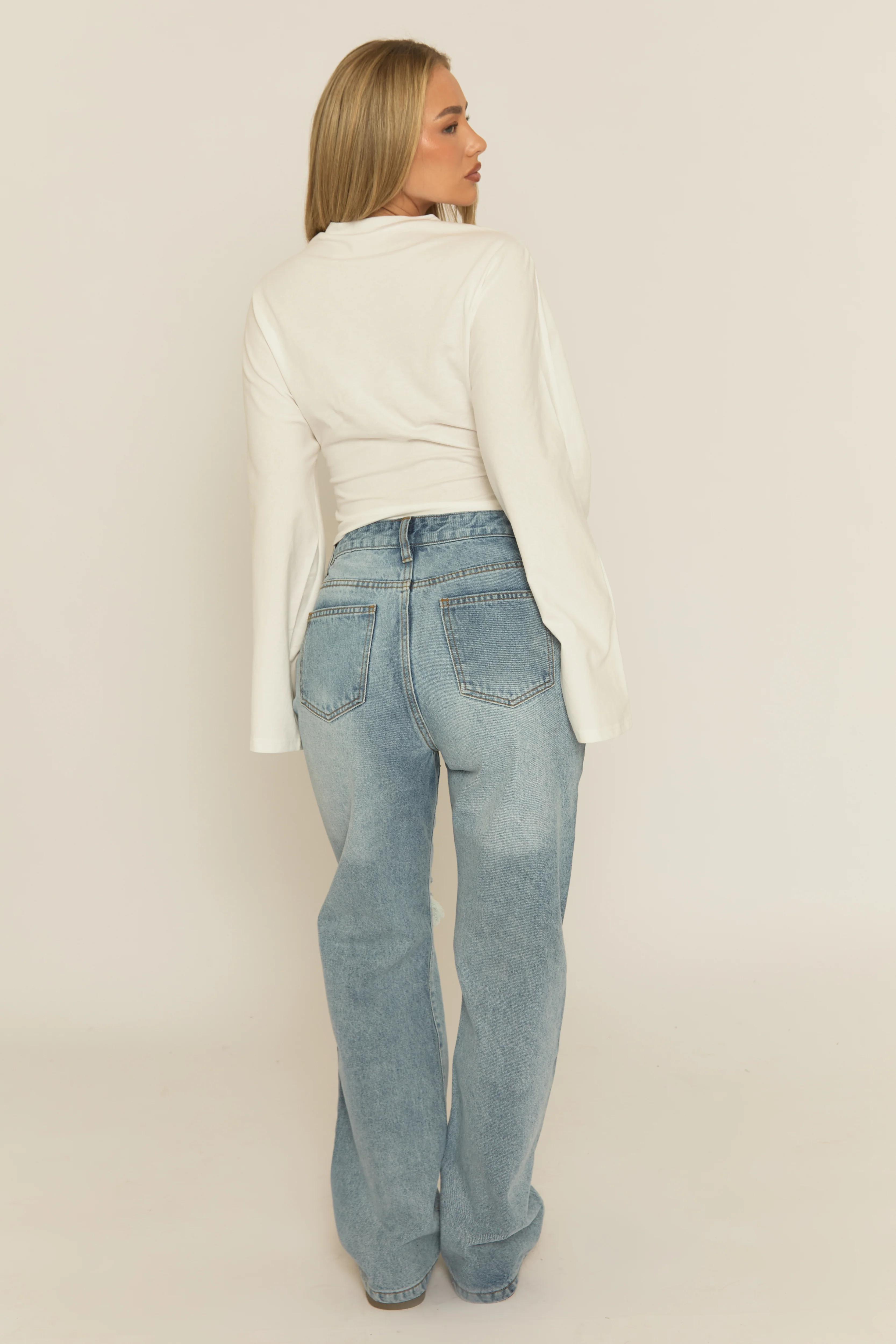 White Cinched Waist Long Sleeve Top - Myah - Image 5
