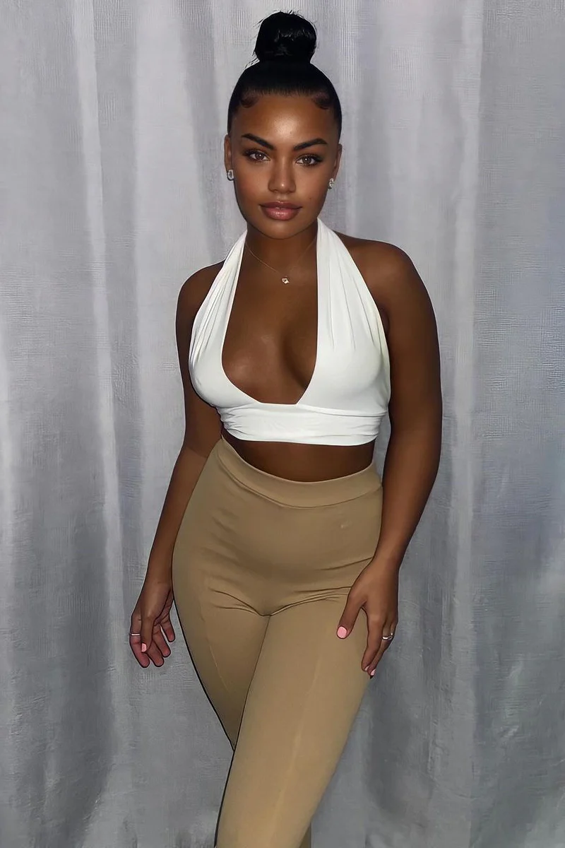 White Halter Neck Slinky Crop Top - Jessabel - Image 7