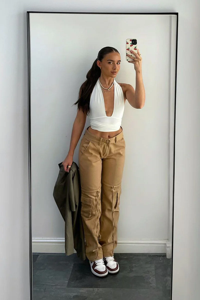 White Halter Neck Slinky Crop Top - Jessabel - Image 8