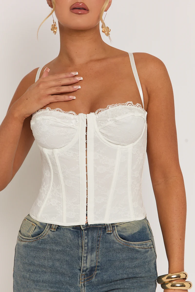 White Lace Back Boned Corset Top - Aleks - Image 3