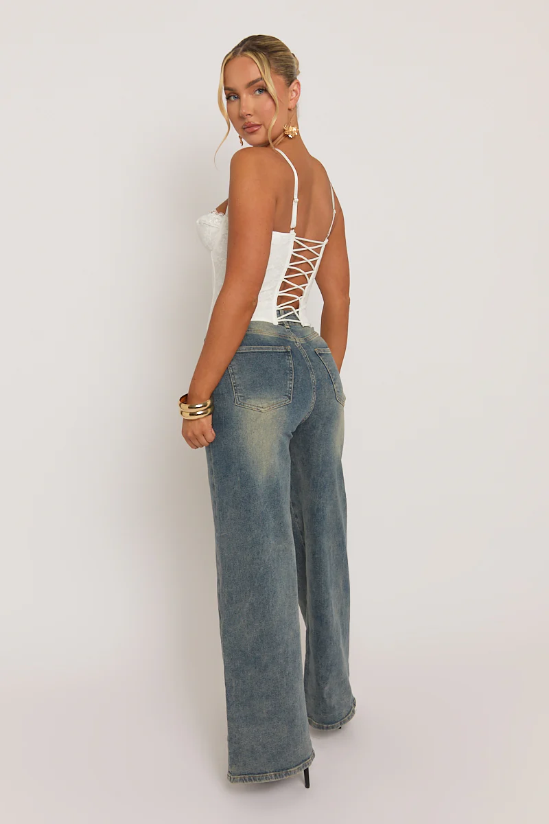 White Lace Back Boned Corset Top - Aleks - Image 4