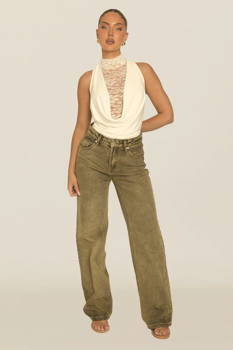 White Lace Drape Front Bodysuit - Aubreen - Image 5