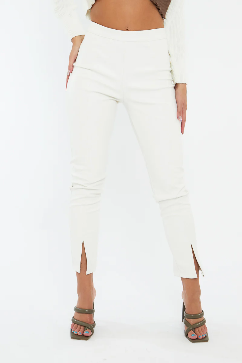 White PU Leather Front Slit Trousers - Caro - Image 7