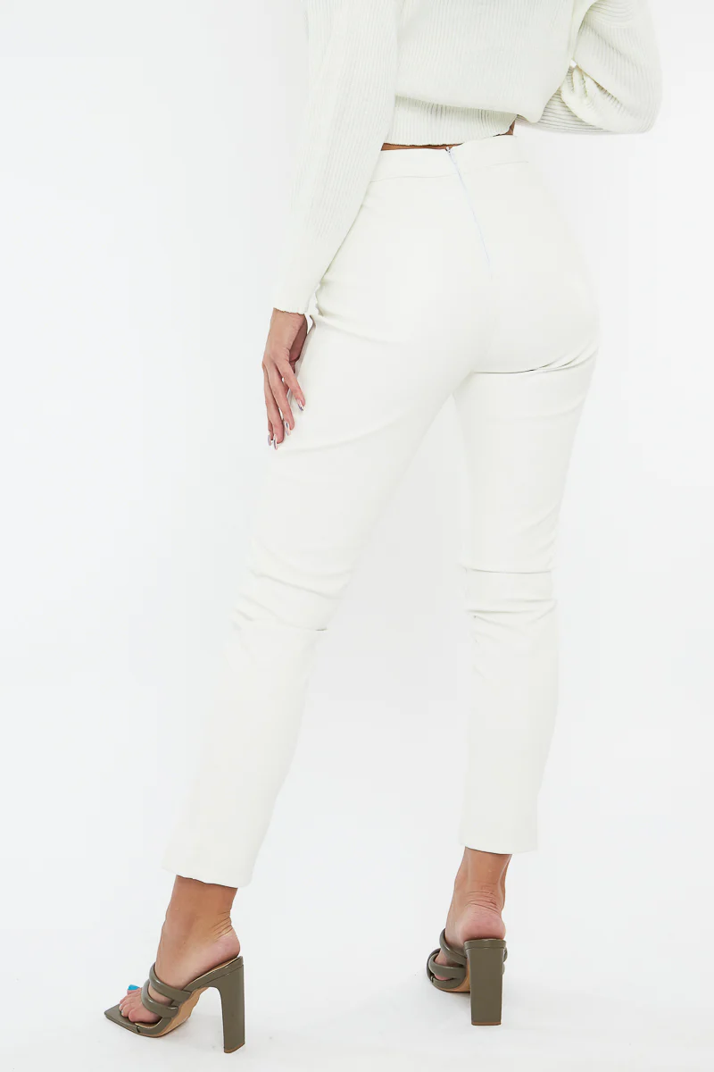 White PU Leather Front Slit Trousers - Caro - Image 8