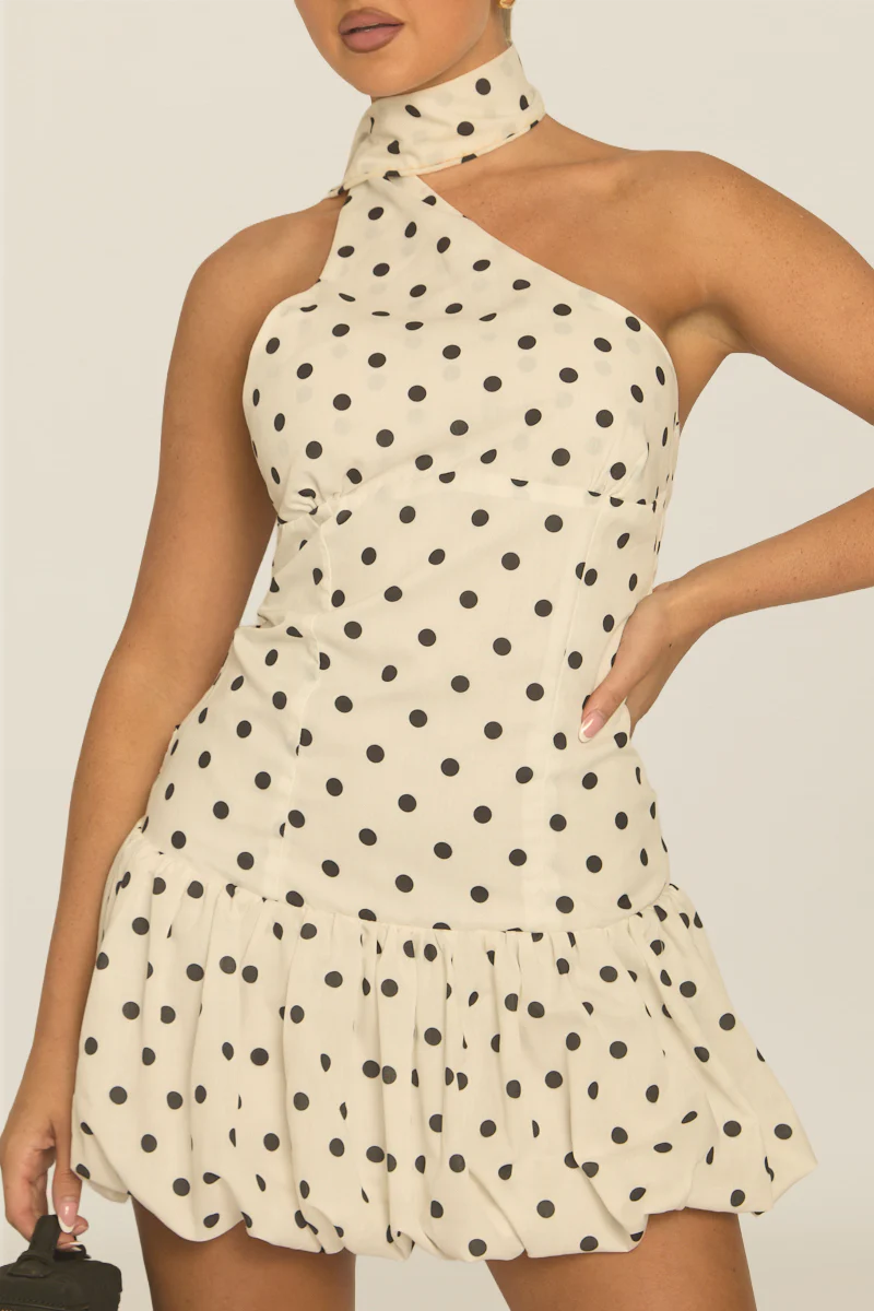 White Polka Dot Scarf Mini Dress - Noah - Image 3