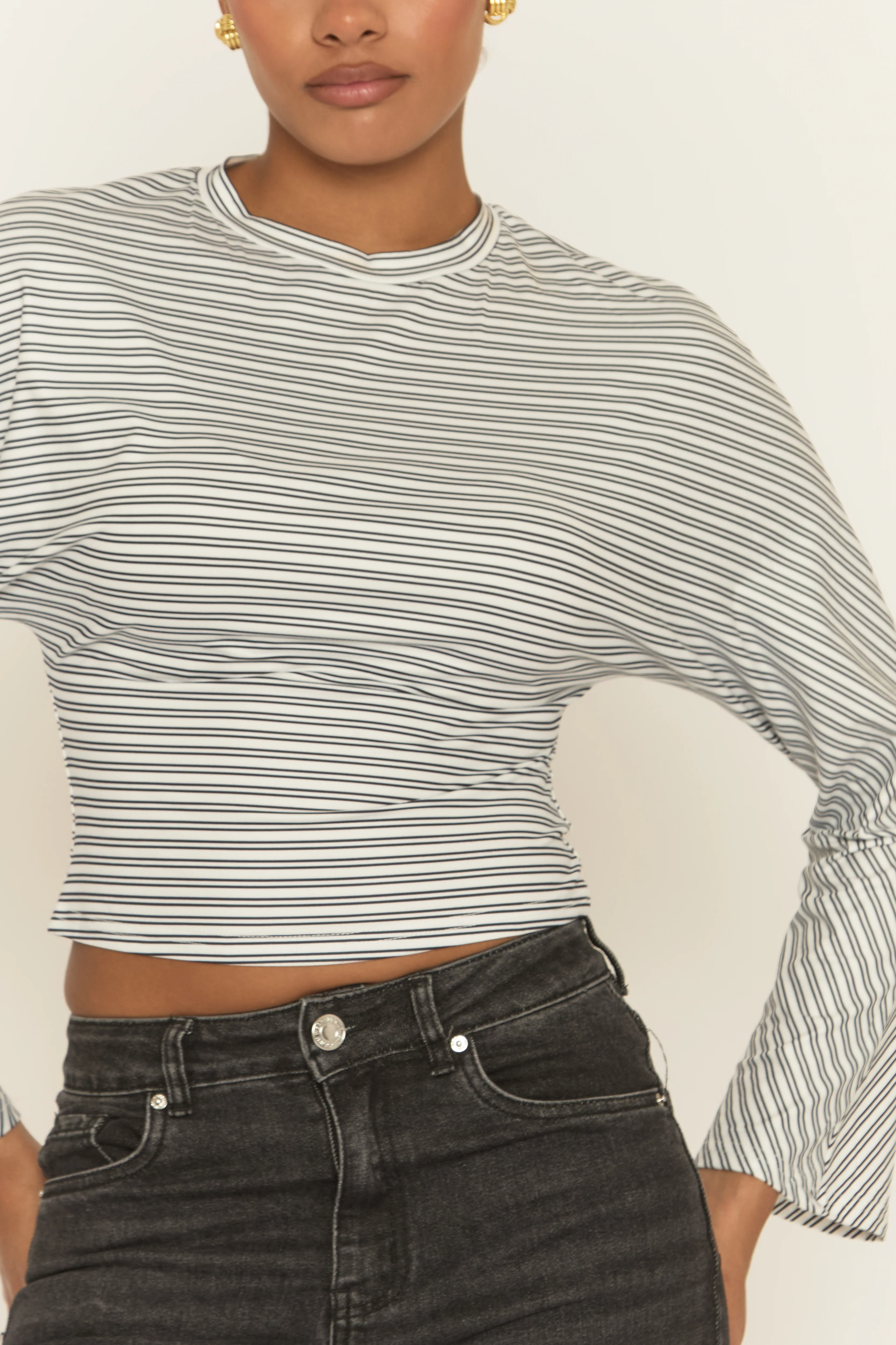 White Striped Cinched Waist Top - Mallie - Image 3