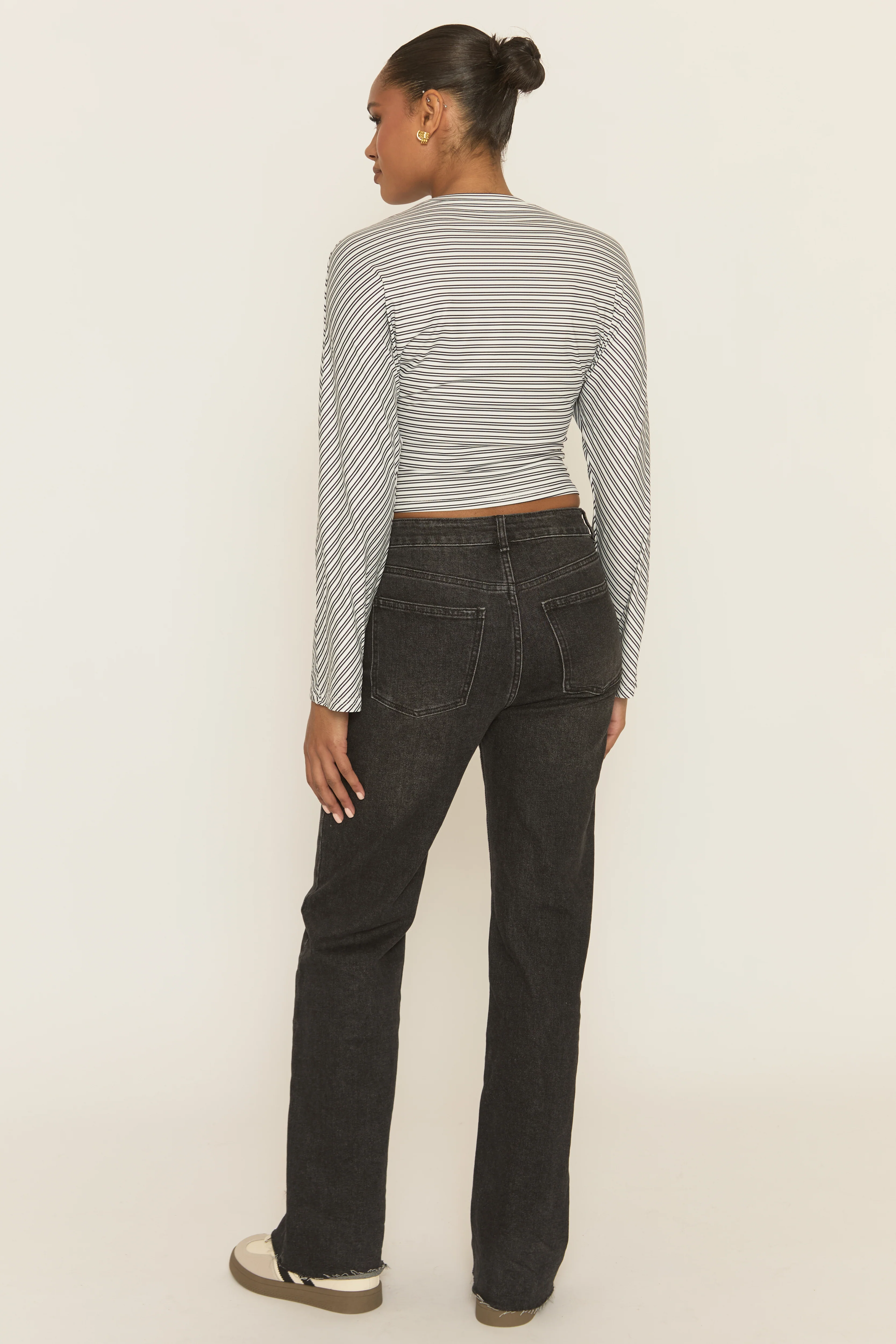 White Striped Cinched Waist Top - Mallie - Image 5