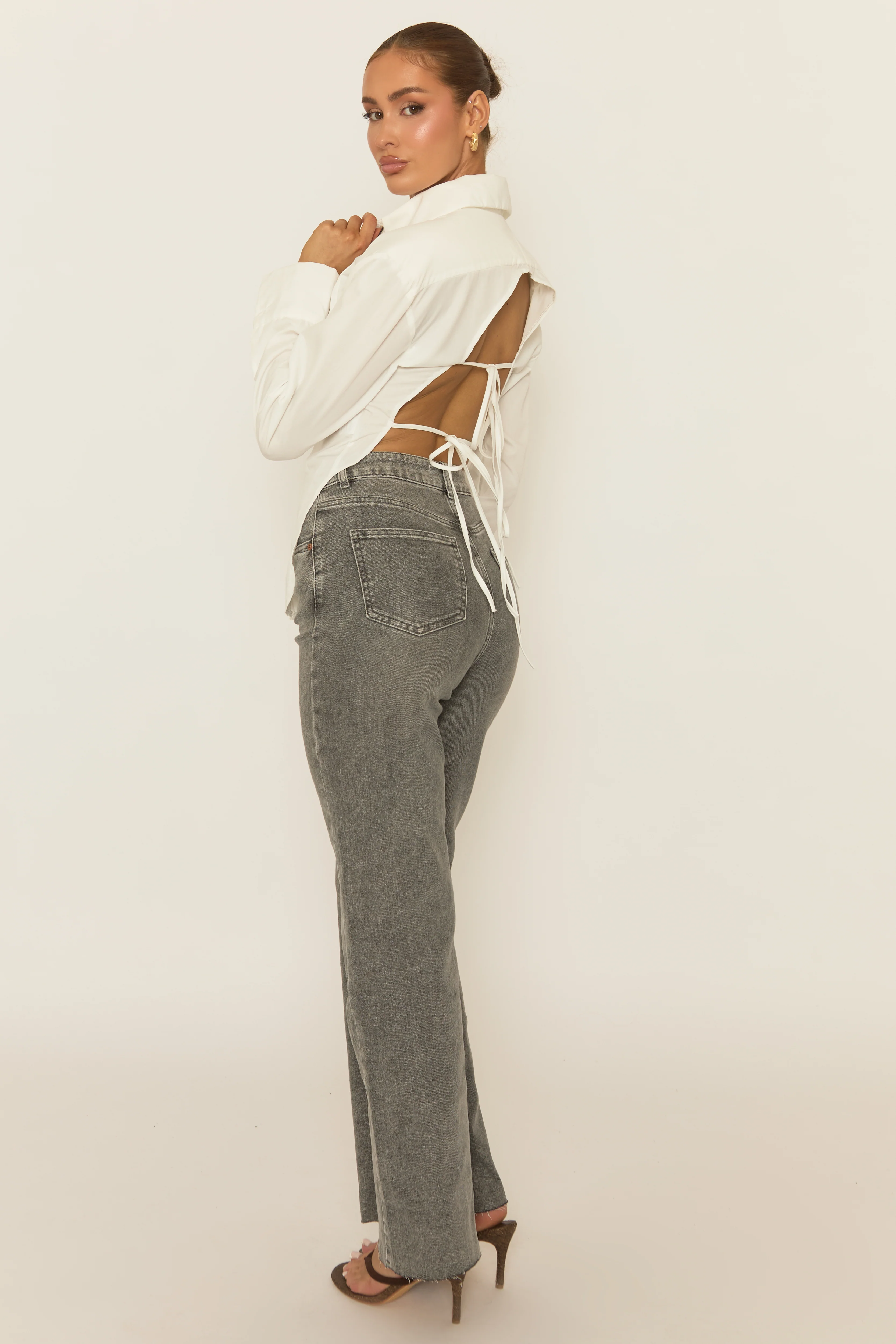 White Tie Back Long Sleeve Shirt - Harris - Image 3