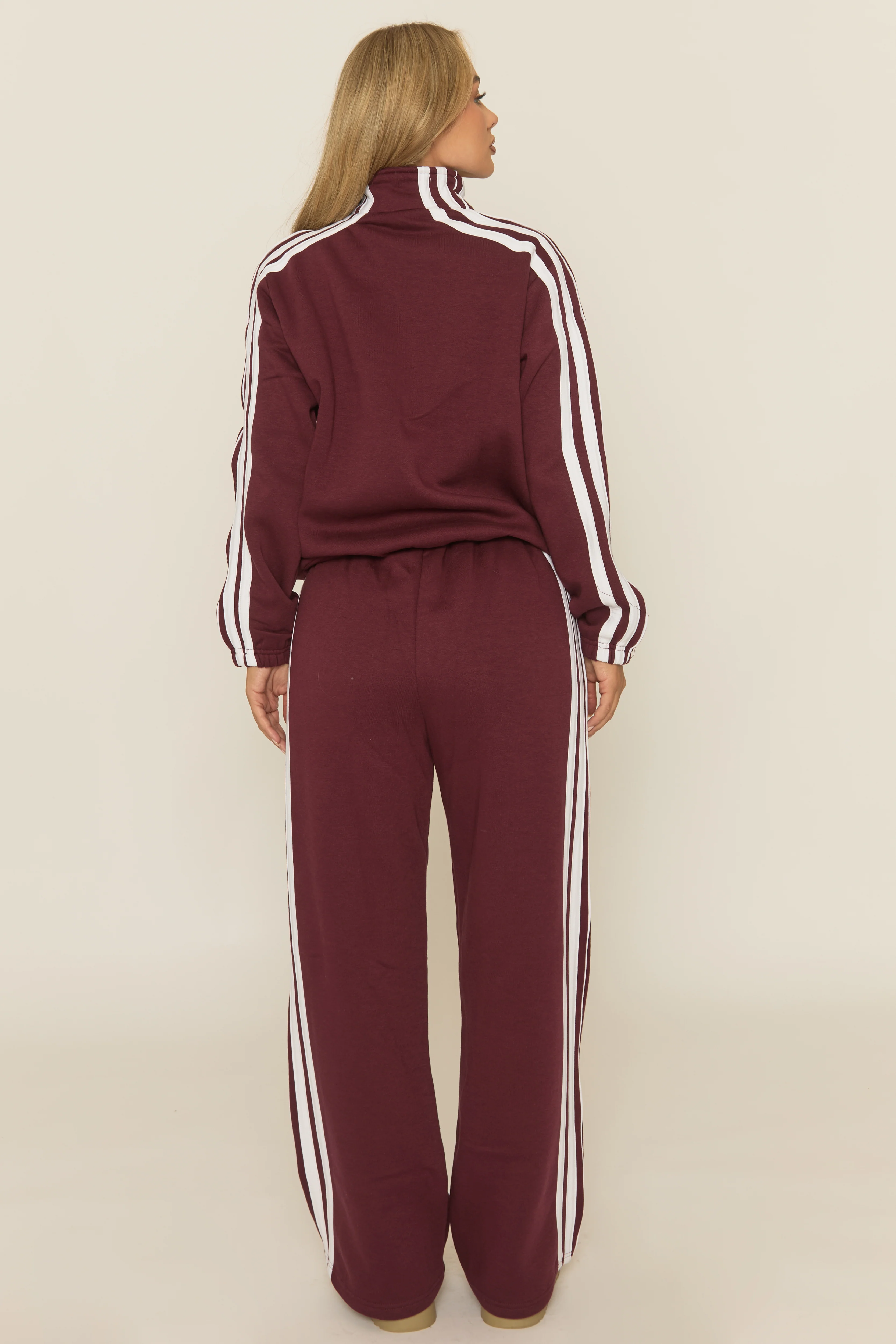 Wine Contrast Stripe Jacket and Joggers Loungewear Co-ord Set - Denika - Image 5