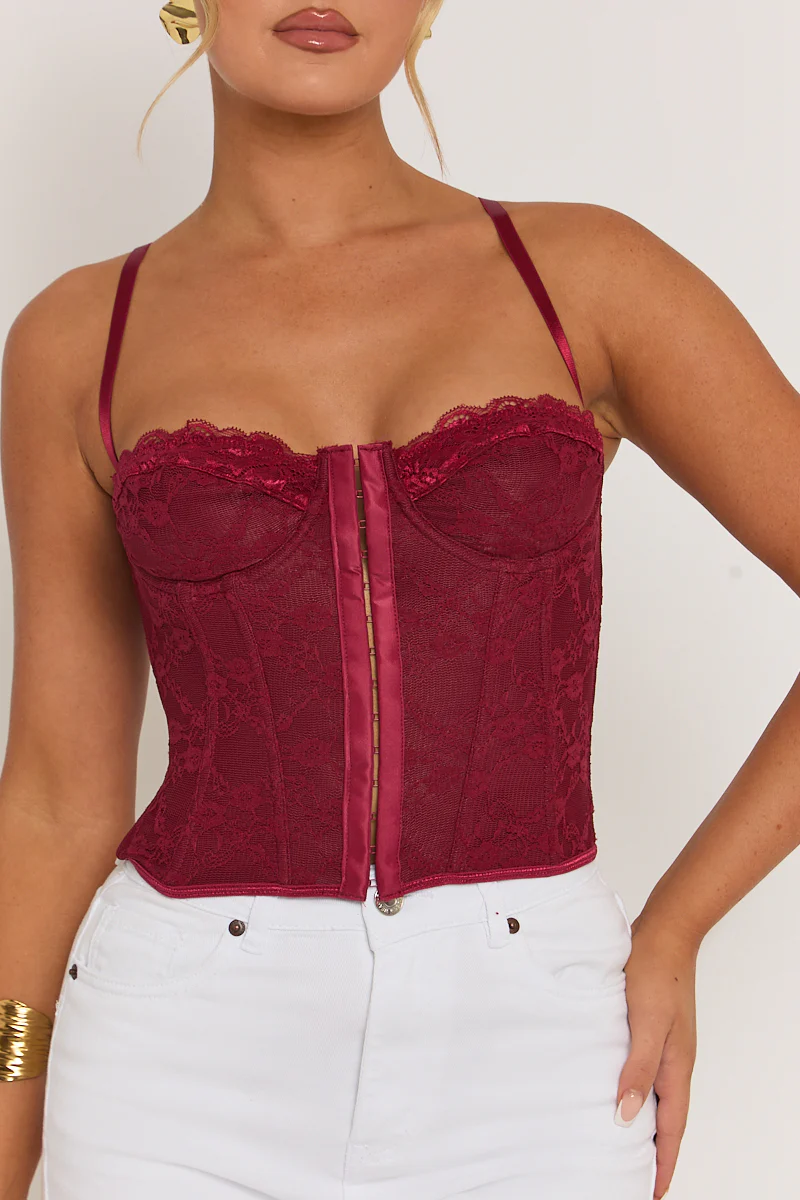 Wine Lace Back Boned Corset Top - Aleks - Image 3