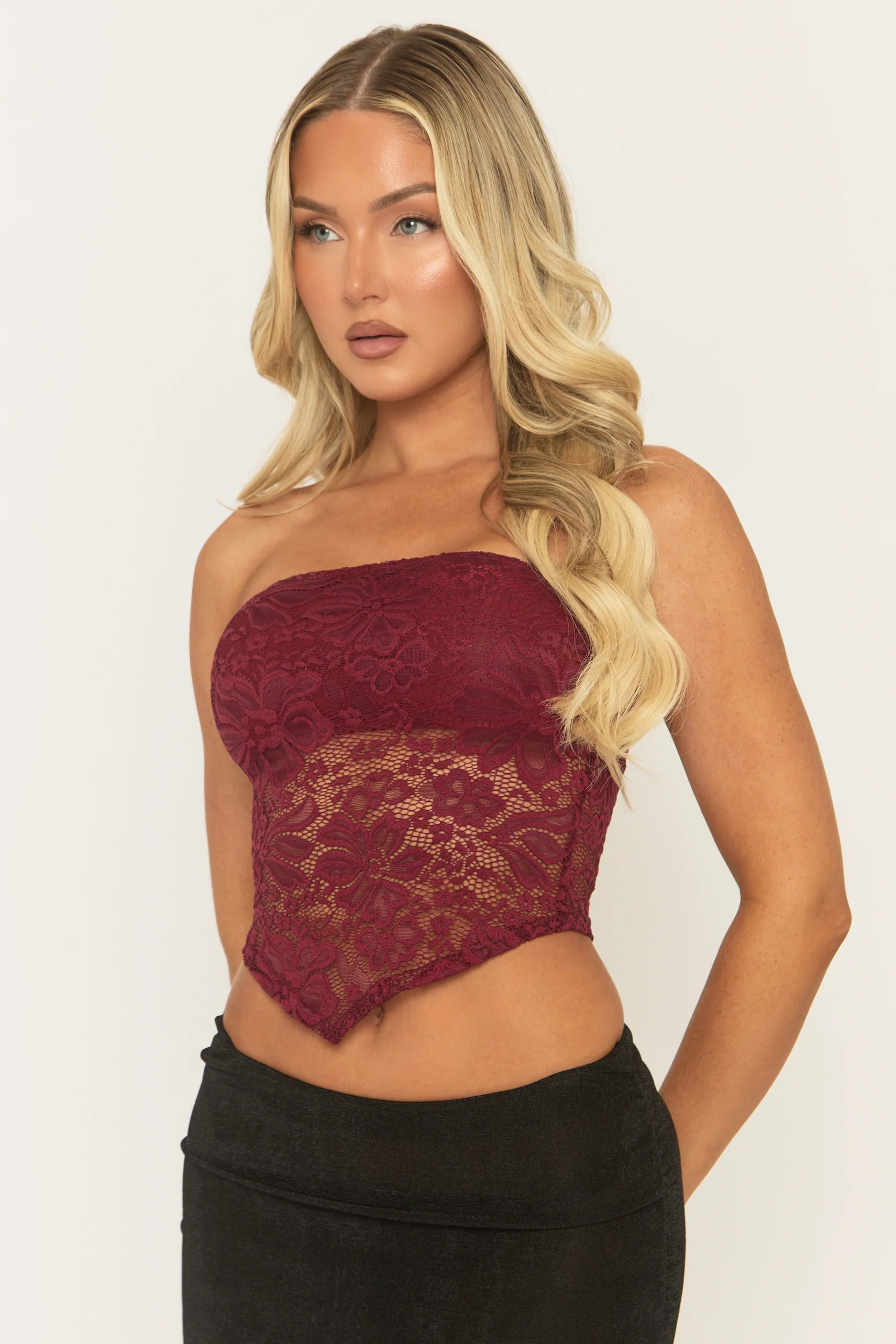 Wine Lace Bandeau Top - Jeanie - Image 3