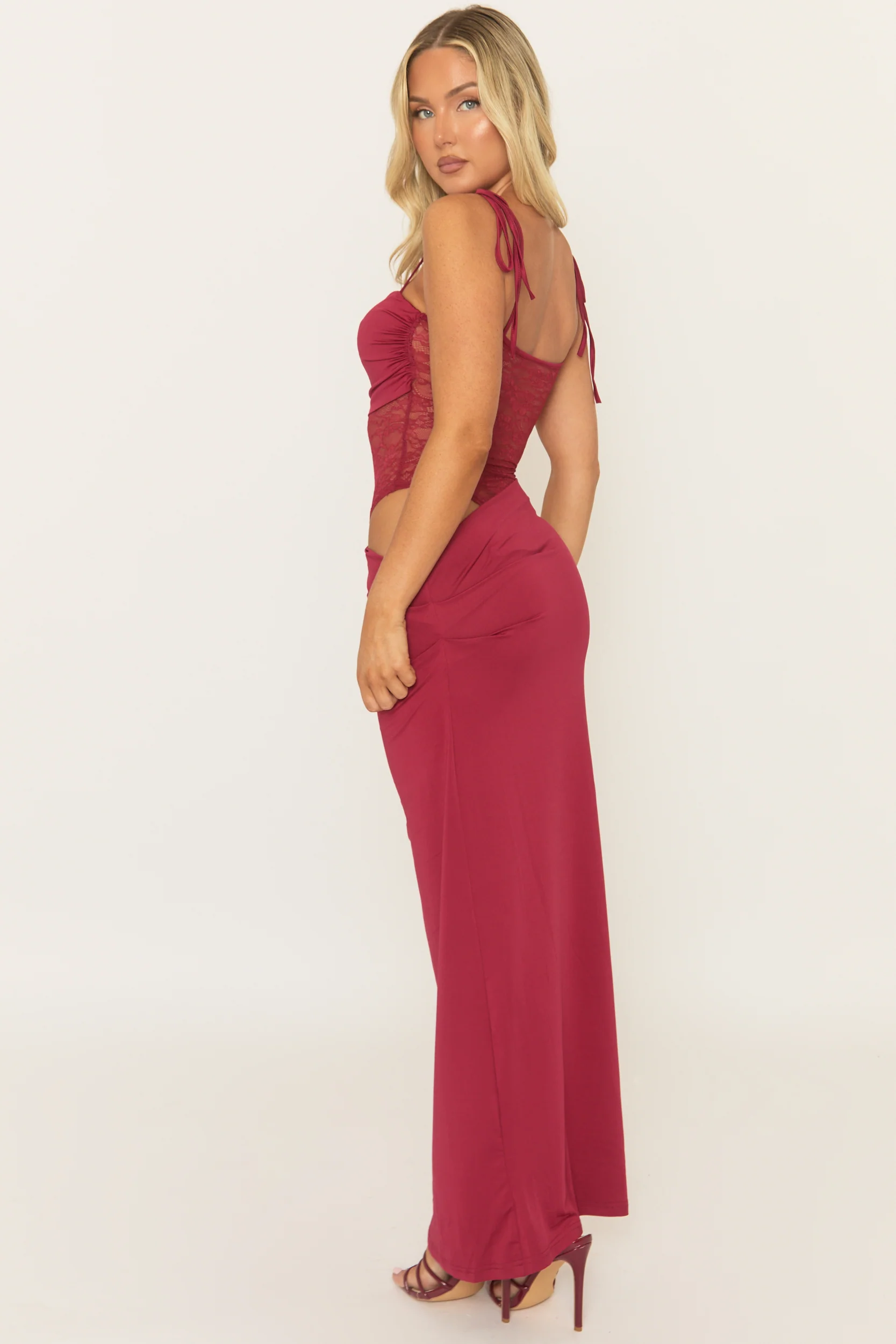 Wine Lace Insert Maxi Dress - Adriene - Image 5
