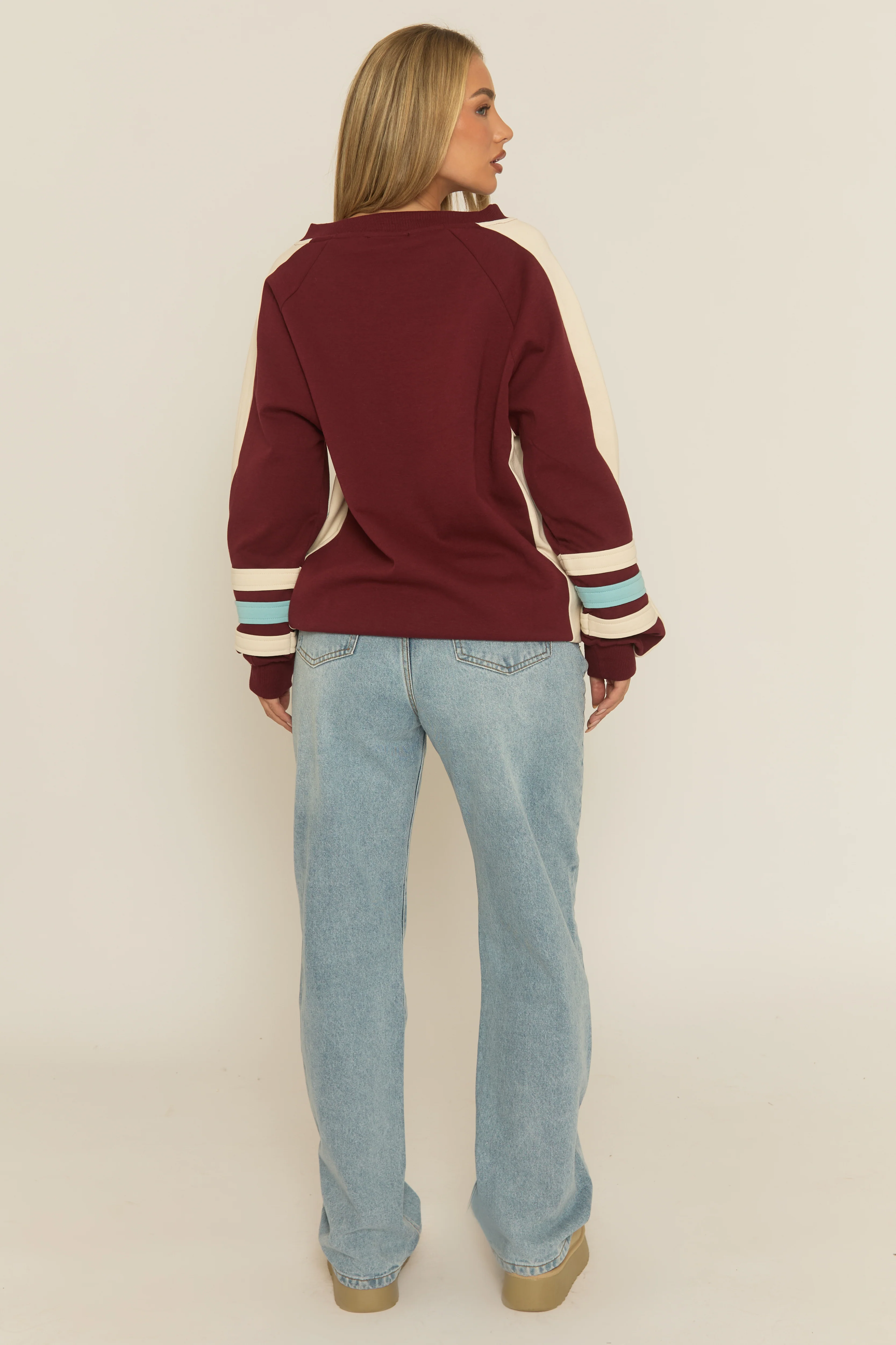 Wine Varsity Embroidered Oversized Sweater - Ameela - Image 4