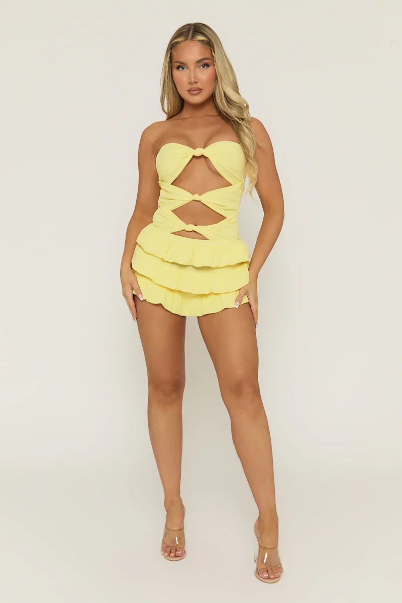 Yellow Knot Detail Bodysuit & Tiered Mini Skort Co-ord Set - Abigail - Image 5
