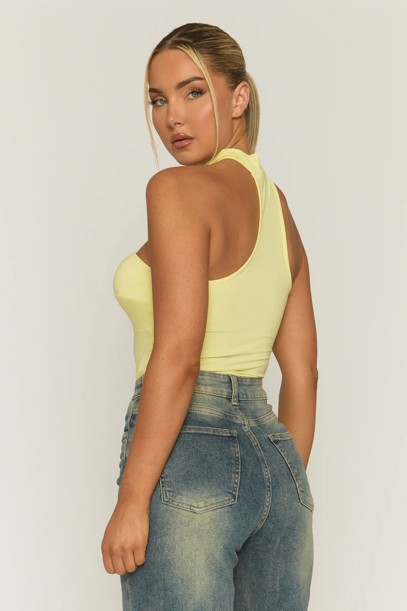 Yellow Ruched Bust Choker Detail Bodysuit - Singapore - Image 5